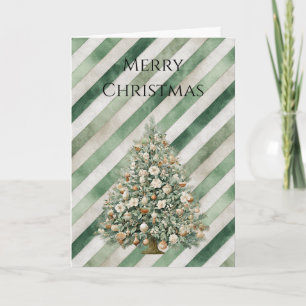 Groene Crème Strepen Kerstboom Kaart