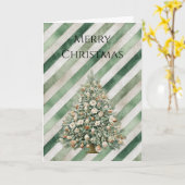Groene Crème Strepen Kerstboom Kaart (Gele Bloem)