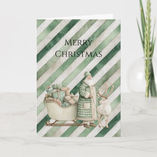 Groene Crème Strepen Kerstboom Kaart (Voorkant)