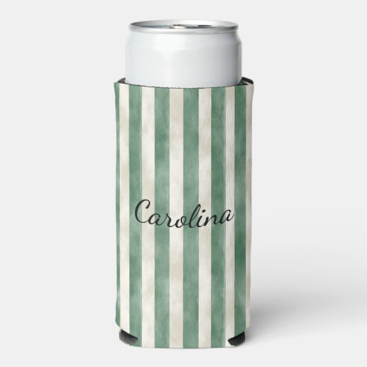 Groene Crème Strepen Seltzer Blikjeskoeler (Seltzer Voorkant)