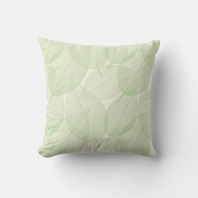 Groene crèmekleurige bladworp kussen (Voorkant)