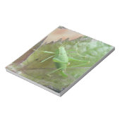 Groene cricket op een leder Notitieblok (Linkerzijde)