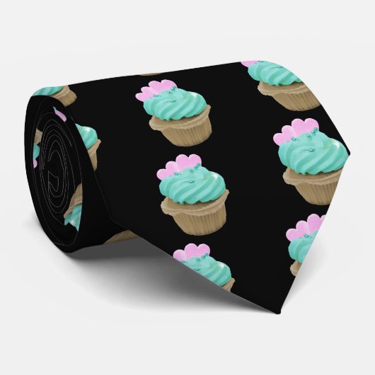 Groene Cupcake met roze harten Stropdas (Opgerold)