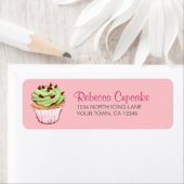 Groene Cupcake op Roze Return Adres Label (Insitu)