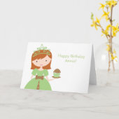 Groene Cupcake Prinses Verjaardag Kaart (Gele Bloem)