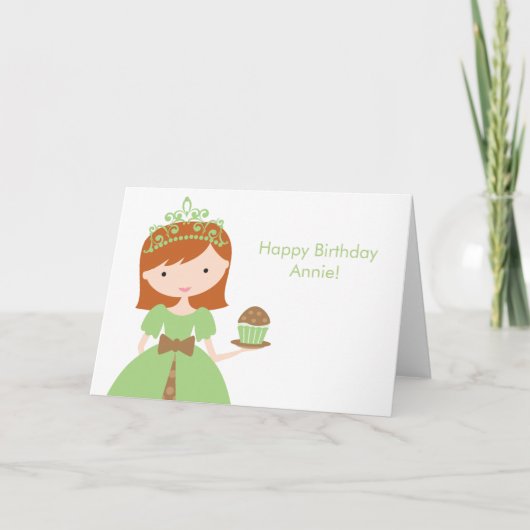 Groene Cupcake Prinses Verjaardag Kaart (Voorkant)