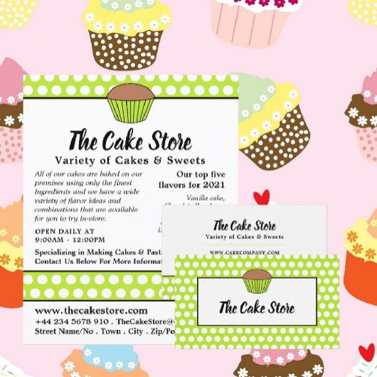 Groene Cupcake & Stippen, Cake Store Reclame Flyer