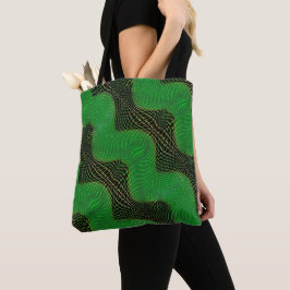 Groene curve met lijnen en cirkels op donker tote bag
