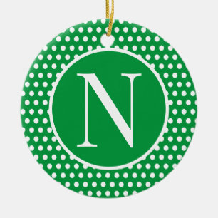 Groene Custom initiaal letter Polka Dot Keramisch Ornament