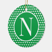 Groene Custom initiaal letter Polka Dot Keramisch Ornament (Links)