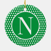Groene Custom initiaal letter Polka Dot Keramisch Ornament (Achterkant)