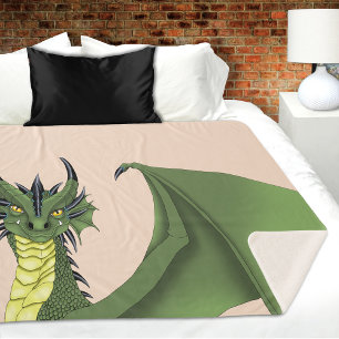 Groene Cute Draak Portret Perzik Fantasie Sherpa Deken