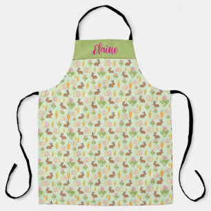 Groene Cute Pasen Schort met Konijn Gepersonalisee
