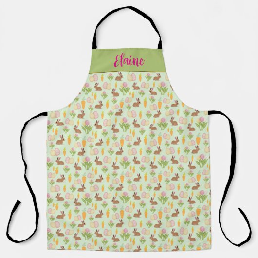 Groene Cute Pasen Schort met Konijn Gepersonalisee (Voorkant)