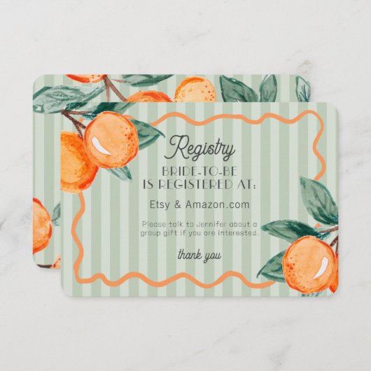 Groene Cutie Pastel Citrus Bruids Registry Insert Informatiekaartje (Voorkant / Achterkant)