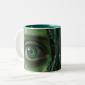 Groene Cyber Eye Fun Tweekleurige Koffiemok (Voorkant links)