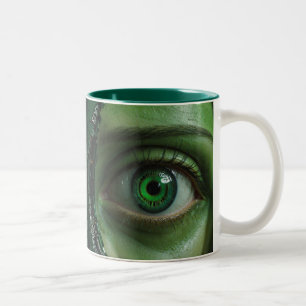 Groene Cyber Eye Fun Tweekleurige Koffiemok