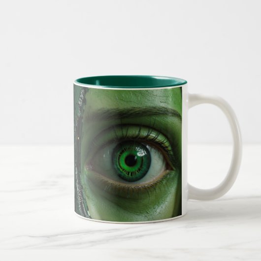 Groene Cyber Eye Fun Tweekleurige Koffiemok (Rechts)
