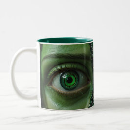 Groene Cyber Eye Fun Tweekleurige Koffiemok