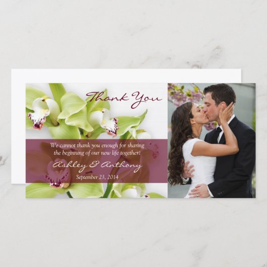 Groene Cymbidium Orchid Bruiloft Dank u Fotokaart Bedankkaart (Voorkant / Achterkant)