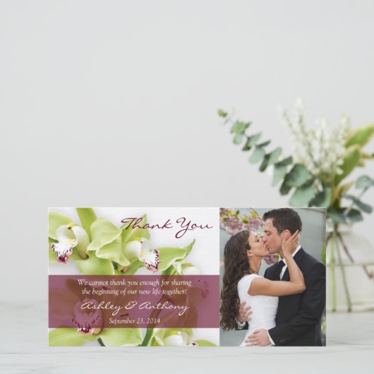 Groene Cymbidium Orchid Bruiloft Dank u Fotokaart Bedankkaart (Staand voorkant)