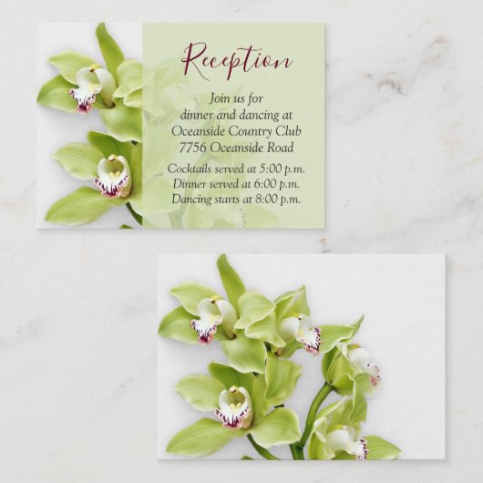 Groene Cymbidium Orchid Bruiloft Receptie Invoegen Informatiekaartje (Voorkant / Achterkant)