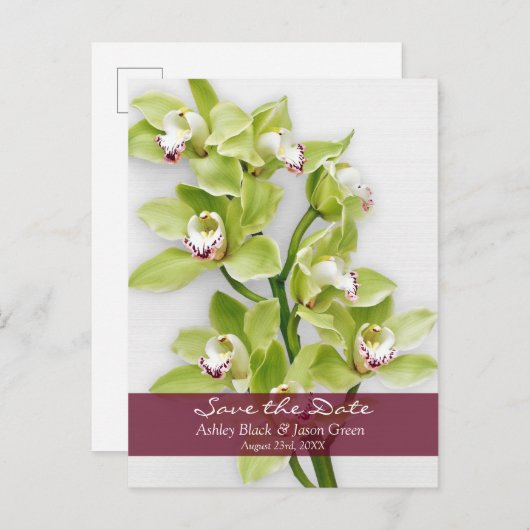 Groene Cymbidium Orchid Bruiloft Save the Date Aankondigingskaart (Voorkant / Achterkant)