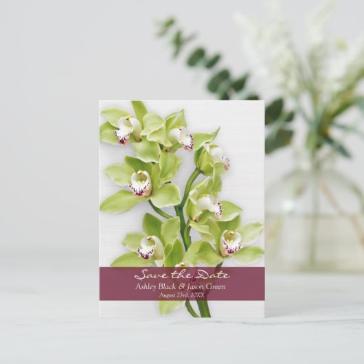 Groene Cymbidium Orchid Bruiloft Save the Date Aankondigingskaart (Staand voorkant)