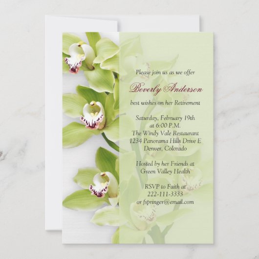 Groene Cymbidium Orchid Retirement Invitation Kaart (Voorkant)