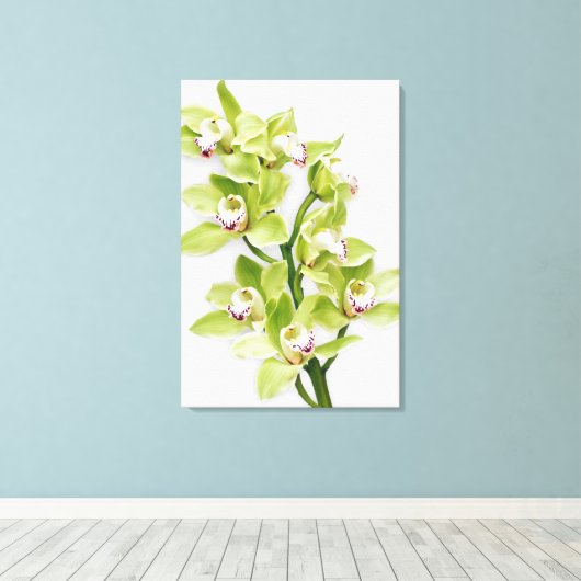Groene Cymbidium Orchidee Bloem Verpakt Canvas Pri (Insitu (Houten vloer))