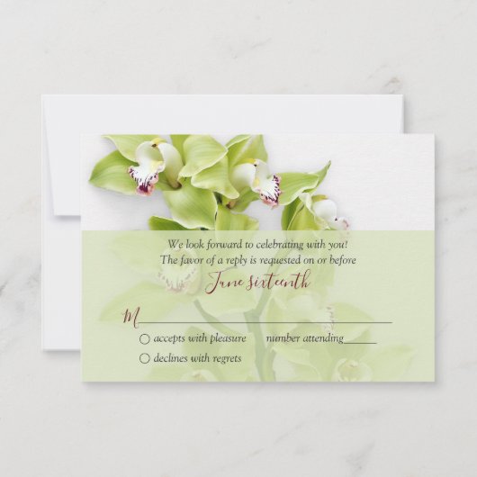 Groene Cymbidium Orchidee bruiloft antwoord RSVP-k (Achterkant)