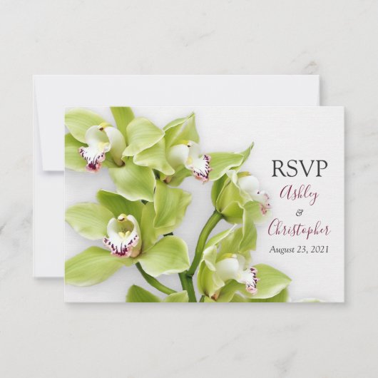 Groene Cymbidium Orchidee Huwelijk Antwoord RSVP K (Voorkant)