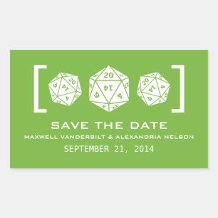Groene D20 Dobbelsteen Gamer Bewaar de Datum Stick Rechthoekige Sticker