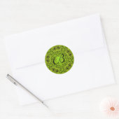 GROENE DAHLIA BLOEMBLAADJES MONOGRAM RONDE STICKER (Envelop)