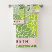 Groene dahlia bloemen, bloemmotief, Jouw naam Bad Handdoek (Insitu)
