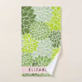 Groene dahlia bloemen, bloemmotief, Jouw naam Bad Handdoek (Handdoek)