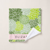 Groene dahlia bloemen, bloemmotief, Jouw naam Bad Handdoek (Wasdoekje)