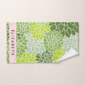 Groene dahlia bloemen, bloemmotief, Jouw naam Bad Handdoek (Handdoek)