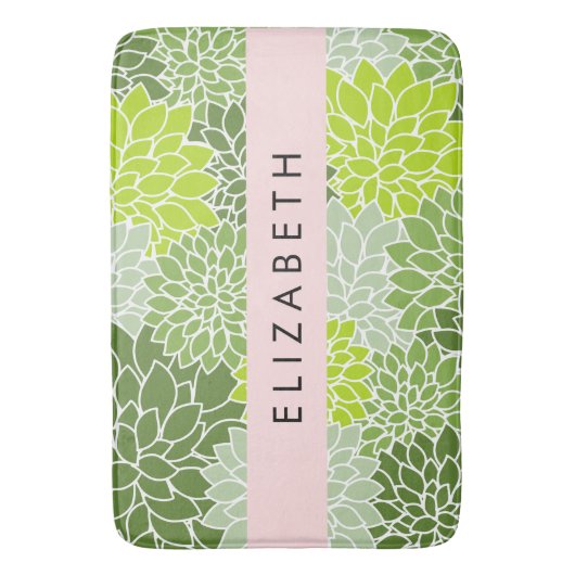 Groene dahlia bloemen, bloemmotief, Jouw naam Badmat (Voorkant Verticaal)