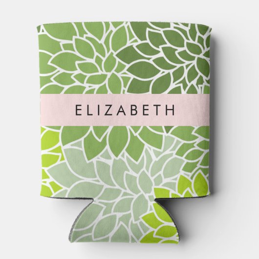 Groene dahlia bloemen, bloemmotief, Jouw naam Blikjeskoeler (Achterkant)