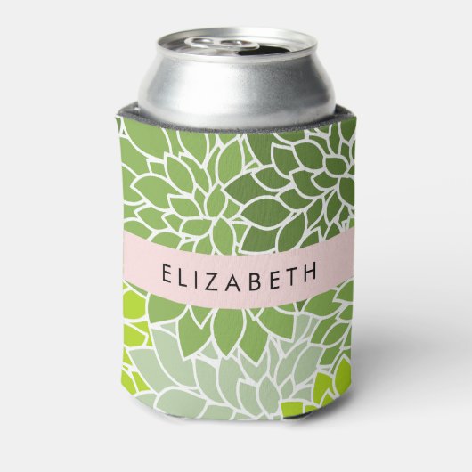 Groene dahlia bloemen, bloemmotief, Jouw naam Blikjeskoeler (Blikje Achterkant)