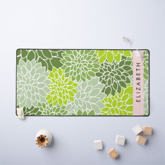 Groene dahlia bloemen, bloemmotief, Jouw naam Bureaumat (Kindertafel)