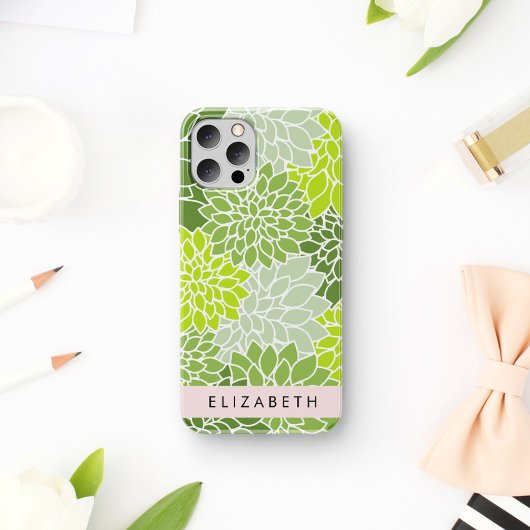 Groene dahlia bloemen, bloemmotief, Jouw naam Case-Mate iPhone Case