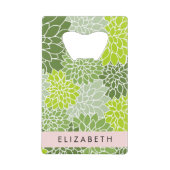Groene dahlia bloemen, bloemmotief, Jouw naam Creditkaart Flessenopener (Voorkant)