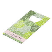 Groene dahlia bloemen, bloemmotief, Jouw naam Creditkaart Flessenopener (Voorkant Gekanteld)