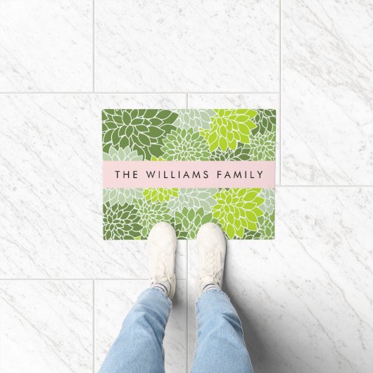 Groene dahlia bloemen, bloemmotief, Jouw naam Deurmat (Binnen)