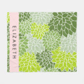 Groene dahlia bloemen, bloemmotief, Jouw naam Fleece Deken (Voorkant (Horizontaal))