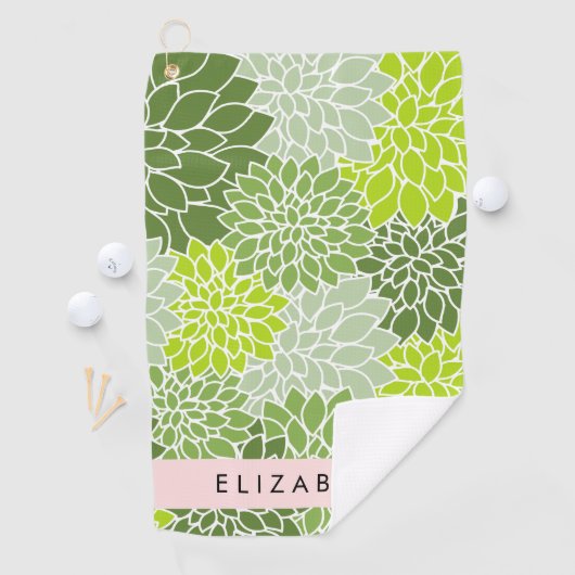 Groene dahlia bloemen, bloemmotief, Jouw naam Golfhanddoek (Insitu)