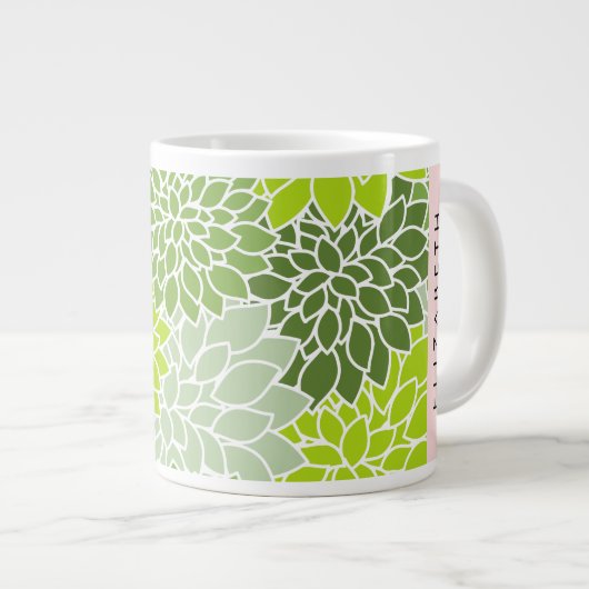 Groene dahlia bloemen, bloemmotief, Jouw naam Grote Koffiekop (Voorkant rechts)