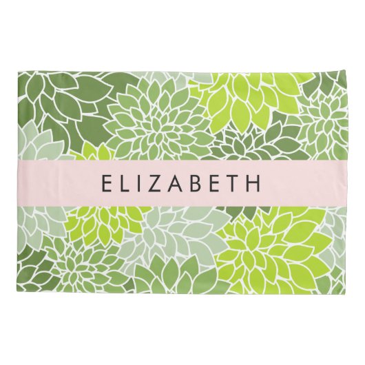 Groene dahlia bloemen, bloemmotief, Jouw naam Kussensloop (Achterkant)